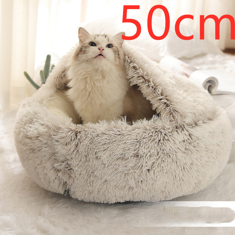 2 In 1 Dog And Cat Bed Pet Winter Bed Round Plush Warm Bed House Soft Long Plush Pets Bed 50cm