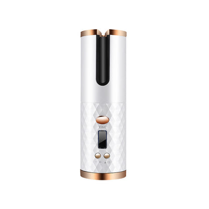 Wireless Automatic Curling Iron, Cordless Auto Curler Restriction with Built-in Rechargeable Battery, Ceramic Professional Hair Curler USB Charging and Rechargeable Portable for Travel white