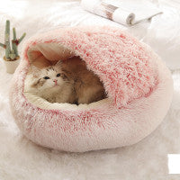 2 In 1 Dog And Cat Bed Pet Winter Bed Round Plush Warm Bed House Soft Long Plush Pets Bed2