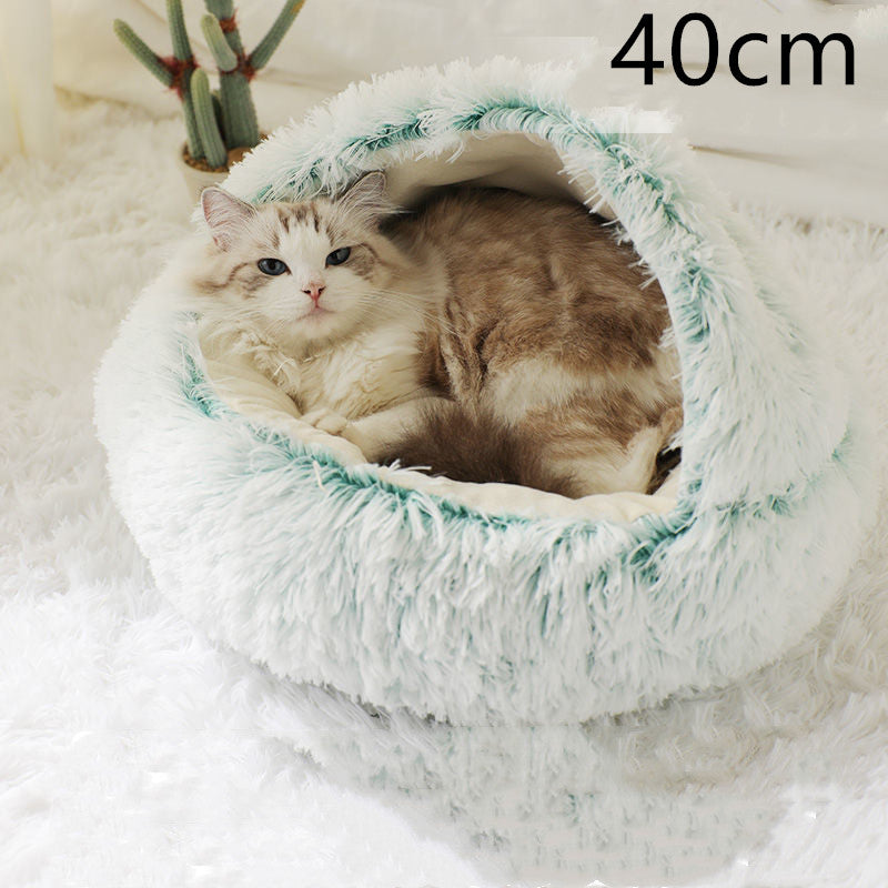 2 In 1 Dog And Cat Bed Pet Winter Bed Round Plush Warm Bed House Soft Long Plush Pets Bed 40cm