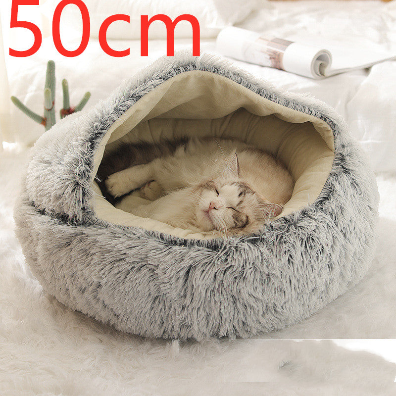 2 In 1 Dog And Cat Bed Pet Winter Bed Round Plush Warm Bed House Soft Long Plush Pets Bed3