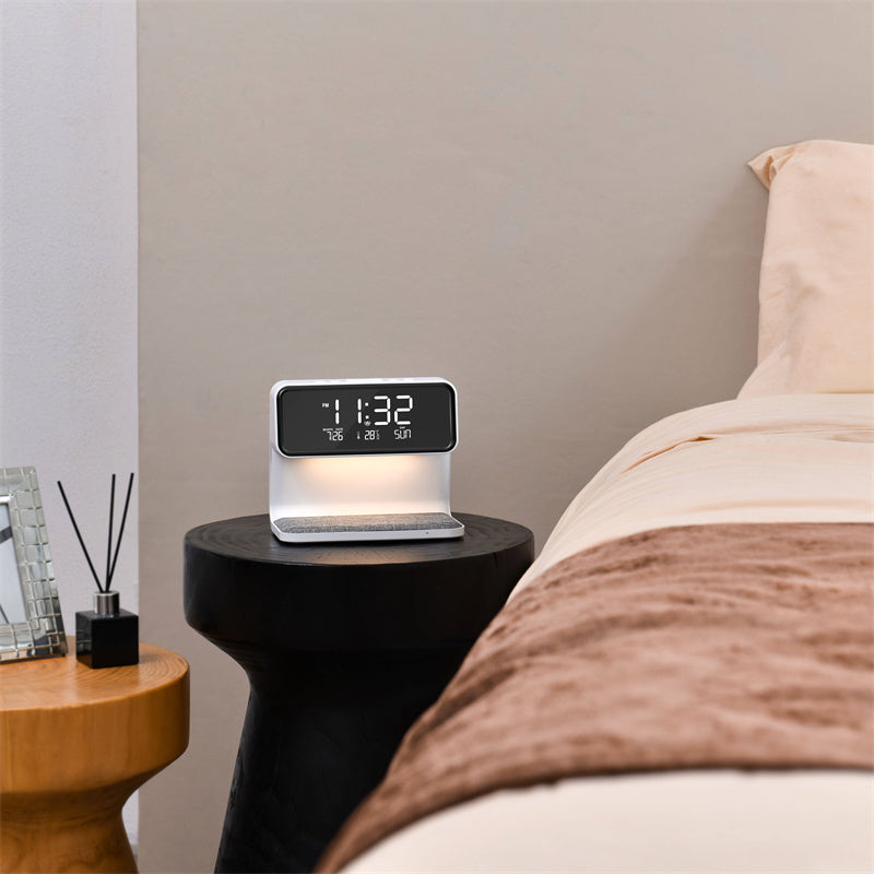 Creative 3 In 1 Bedside Lamp Wireless Charging LCD Screen Alarm Clock Wireless Phone Charger 9