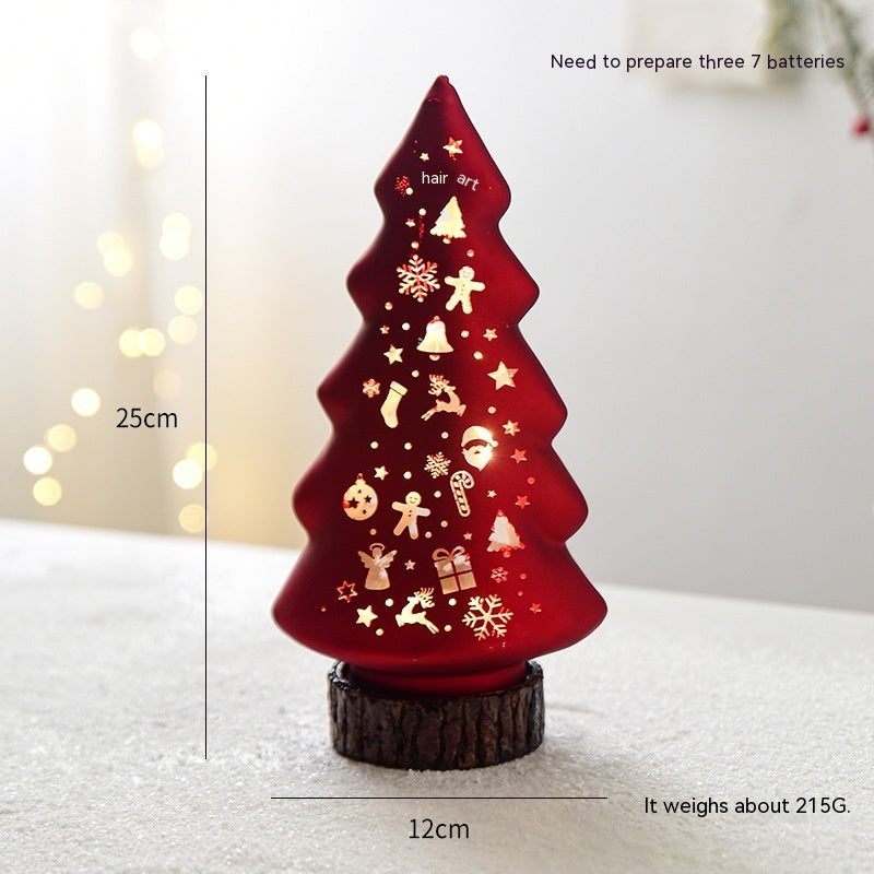 Christmas Luminous Glass Desktop Decoration Led Lights, Christmas tree, Candle, Cup red