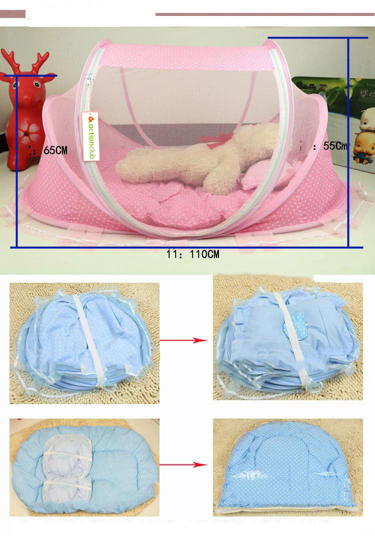 Foldable Baby Bed with Pillow Mosquito Net Portable Sleep Bed Travel Bed for Newburn 4