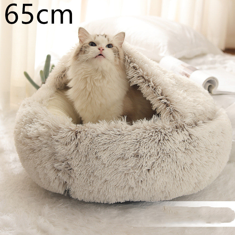 2 In 1 Dog And Cat Bed Pet Winter Bed Round Plush Warm Bed House Soft Long Plush Pets Bed3