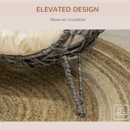 Paw Hut Rattan Elevated Cat Bed House Kitten Basket Ball Shaped Pet Removable Cushion - Silver-Tone And Grey