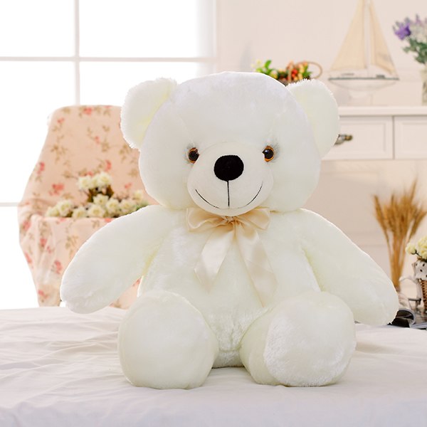 Creative Light Up LED Cuddly Bear Stuffed Animal 7 Colours Light Changing Bear Plush Toy Pillow LED Luminous Night Light for Kids Sleeping white