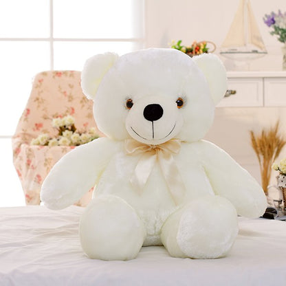 Creative Light Up LED Cuddly Bear Stuffed Animal 7 Colours Light Changing Bear Plush Toy Pillow LED Luminous Night Light for Kids Sleeping white