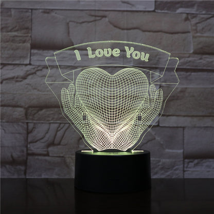 Valentines Day Gift Hands Holding Love 3D Night Light white