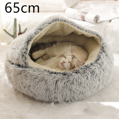 2 In 1 Dog And Cat Bed Pet Winter Bed Round Plush Warm Bed House Soft Long Plush Pets Bed 65cm