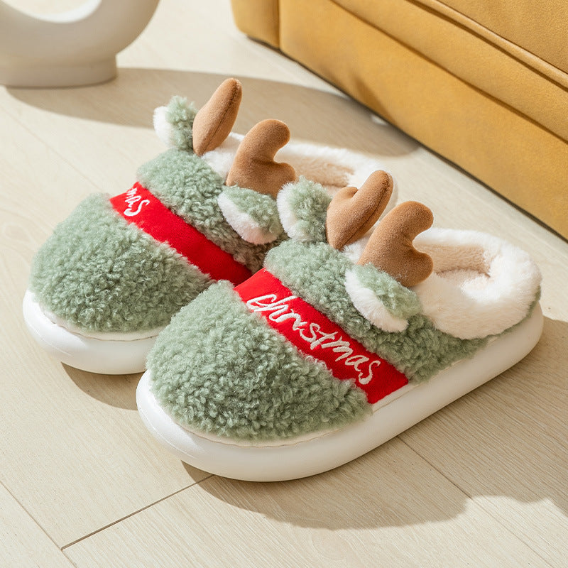 Christmas Shoes Winter Home Slippers Elk Soft Cosy Bedroom Slipper Slip On House Shoes green