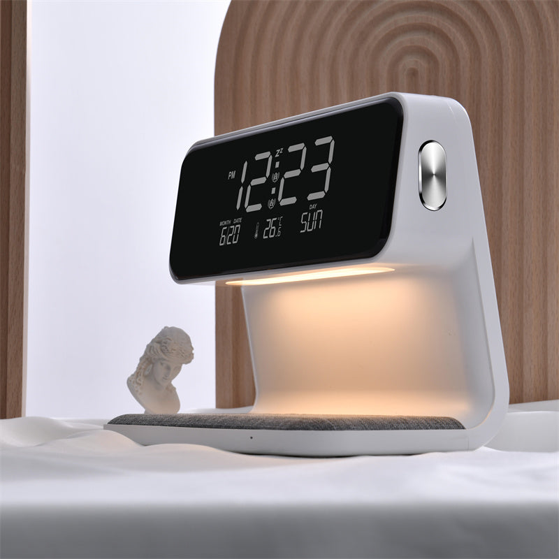 Creative 3 In 1 Bedside Lamp Wireless Charging LCD Screen Alarm Clock Wireless Phone Charger 11