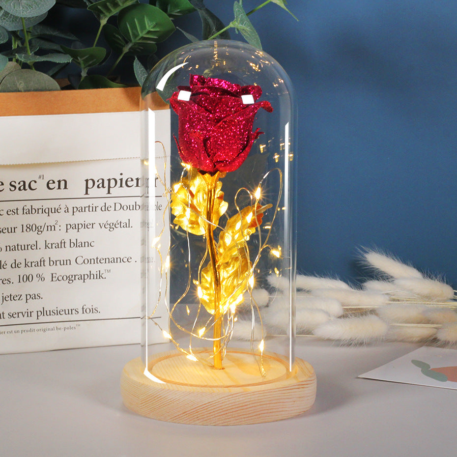 Valentines Day Gift For Girlfriend Eternal Rose Flowers LED Light In Glass Cover red