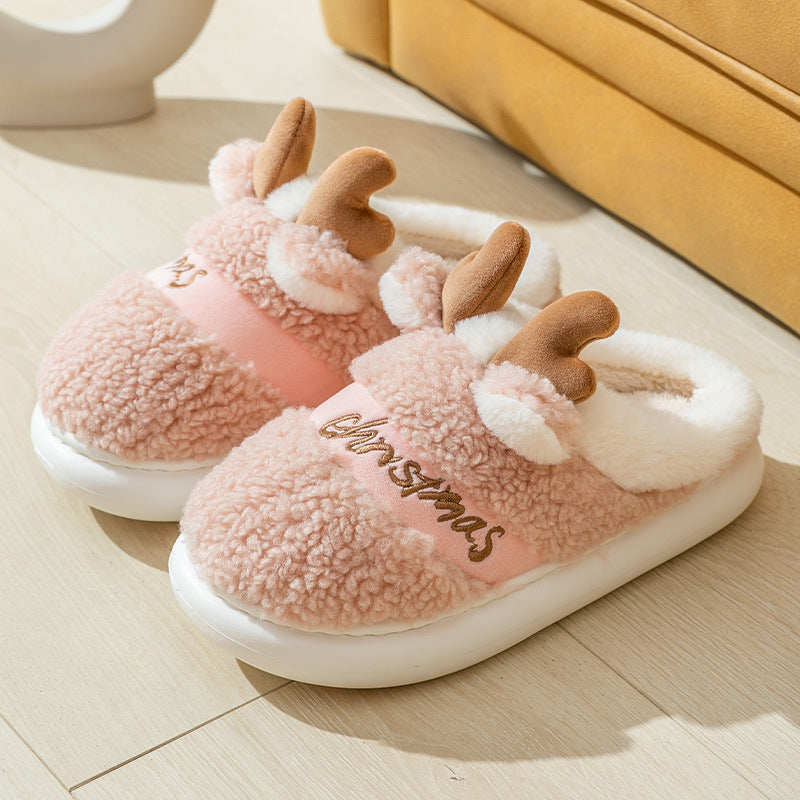 Christmas Shoes Winter Home Slippers Elk Soft Cosy Bedroom Slipper Slip On House Shoes pink