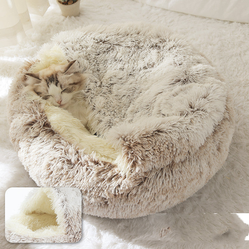 2 In 1 Dog And Cat Bed Pet Winter Bed Round Plush Warm Bed House Soft Long Plush Pets Bed5