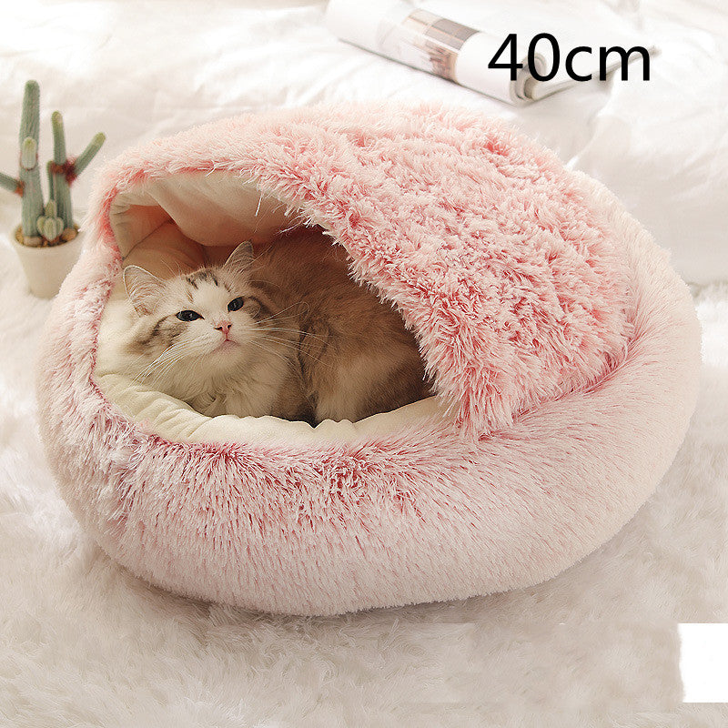 2 In 1 Dog And Cat Bed Pet Winter Bed Round Plush Warm Bed House Soft Long Plush Pets Bed pink 40cm