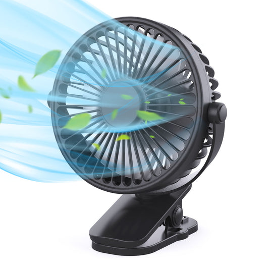 Portable Clip On Fan Battery Operated, Small Powerful USB Desk Fan, 3 Speed Quiet Rechargeable Mini Table Fan, 360 Rotate