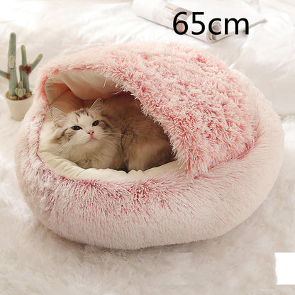 2 In 1 Dog And Cat Bed Pet Winter Bed Round Plush Warm Bed House Soft Long Plush Pets Bed 65cm