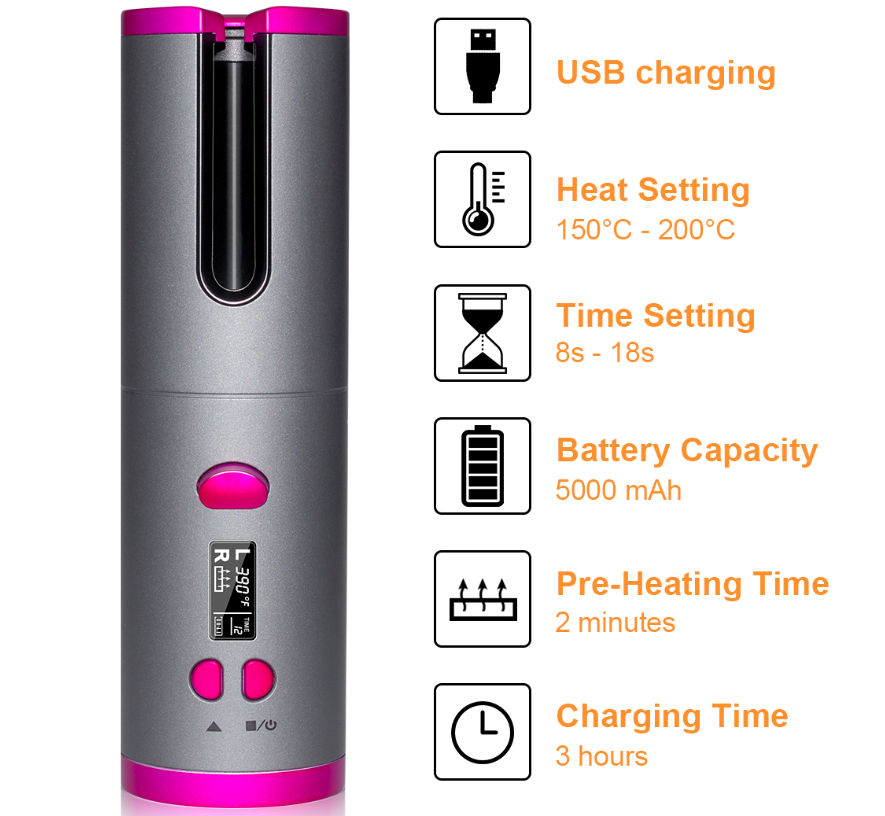 Wireless Automatic Curling Iron, Cordless Auto Curler Restriction with Built-in Rechargeable Battery, Ceramic Professional Hair Curler USB Charging and Rechargeable Portable for Travel details