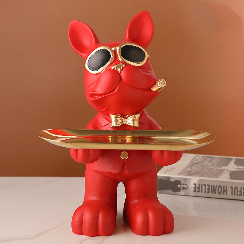 Bulldog Animal Figurines, Home Decoration Accessories, Table Ornaments, Storage Tray, Dog Model Statue, Sculpture Living Room Decor red