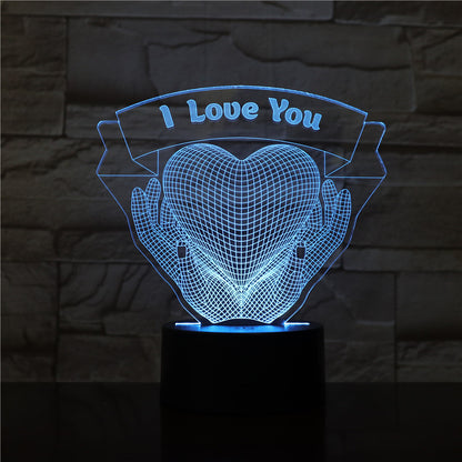 Valentines Day Gift Hands Holding Love 3D Night Light blue