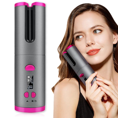 Wireless Automatic Curling Iron, Cordless Auto Curler Restriction with Built-in Rechargeable Battery, Ceramic Professional Hair Curler USB Charging and Rechargeable Portable for Travel