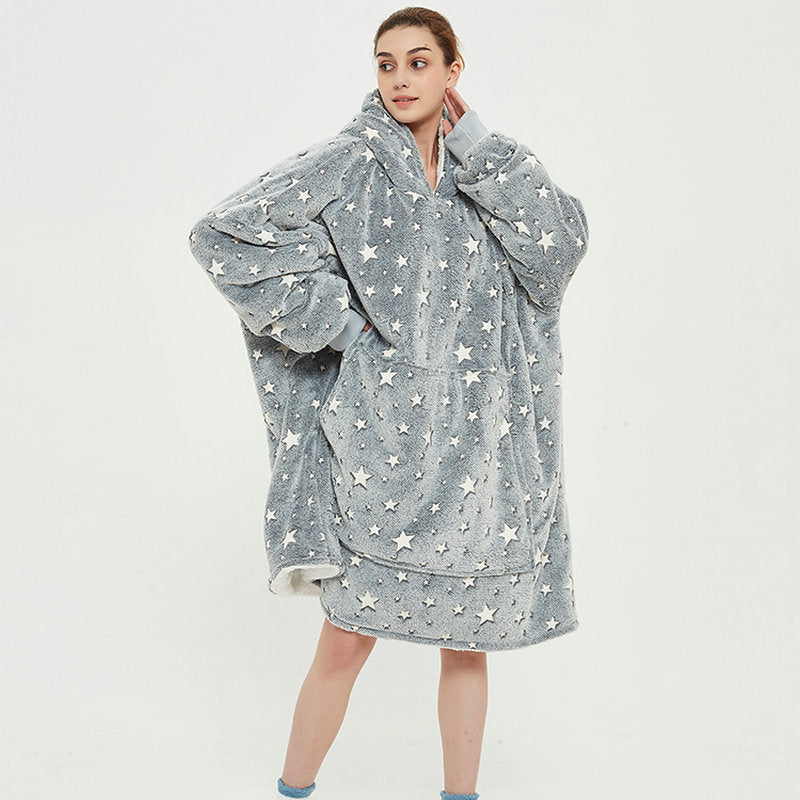 Oversized Blanket Hoodie Sweatshirt Print Fleece, Wearable Sherpa with Sleeves and Giant Pocket, Cosy Hoodie Warm for Adult stars