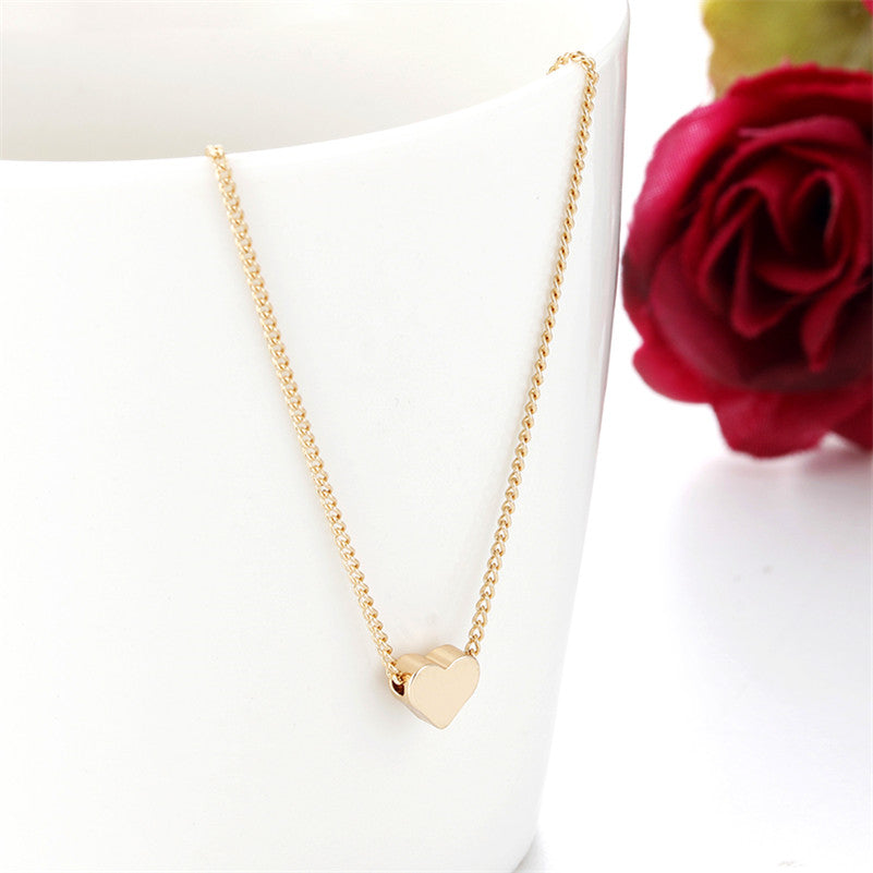 Gold Colour Double-sided Love Pendant Necklaces Clavicle Chains Women Jewellery Valentines Day Gift