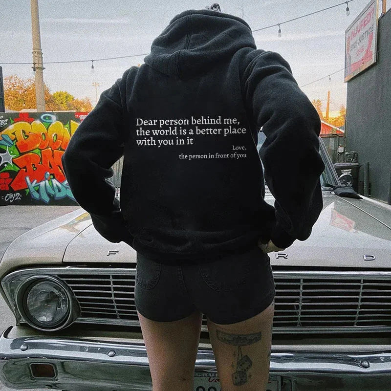 Dear Person Behind Me, You are Enough Drawstring Printed Hoodie Unisex Hoodies black