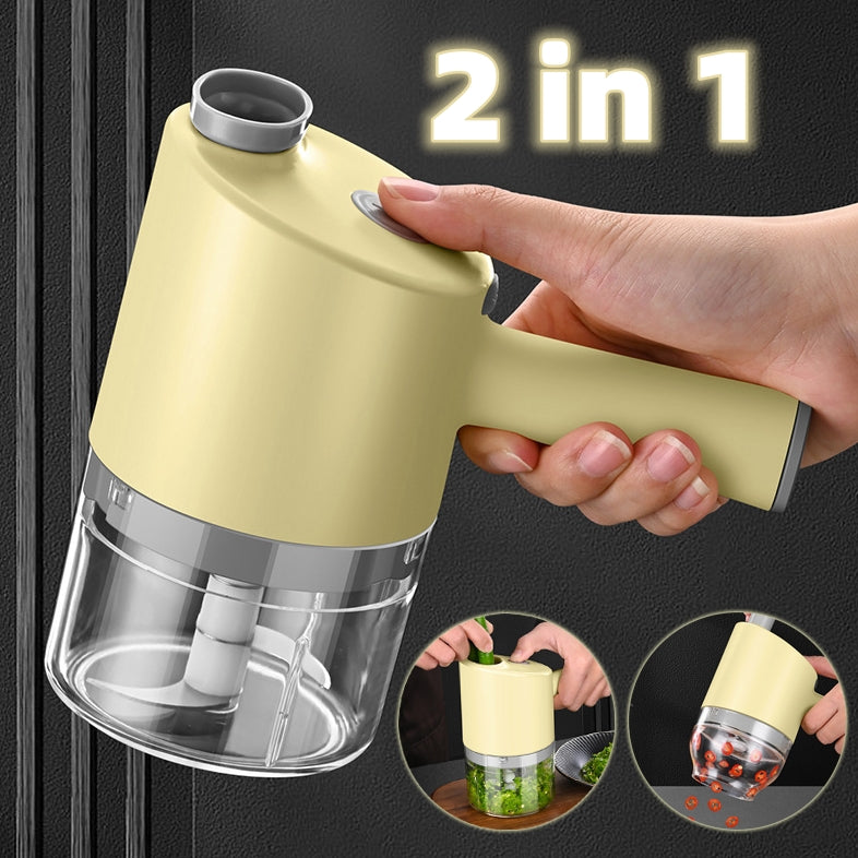 2-in-1 Handheld Electric Chopper Set, Mini Food Electric Chopper, Chopper Mini Cordless Electric Garlic Crusher, Vegetable And Chopper, Mini Electric Mud Masher