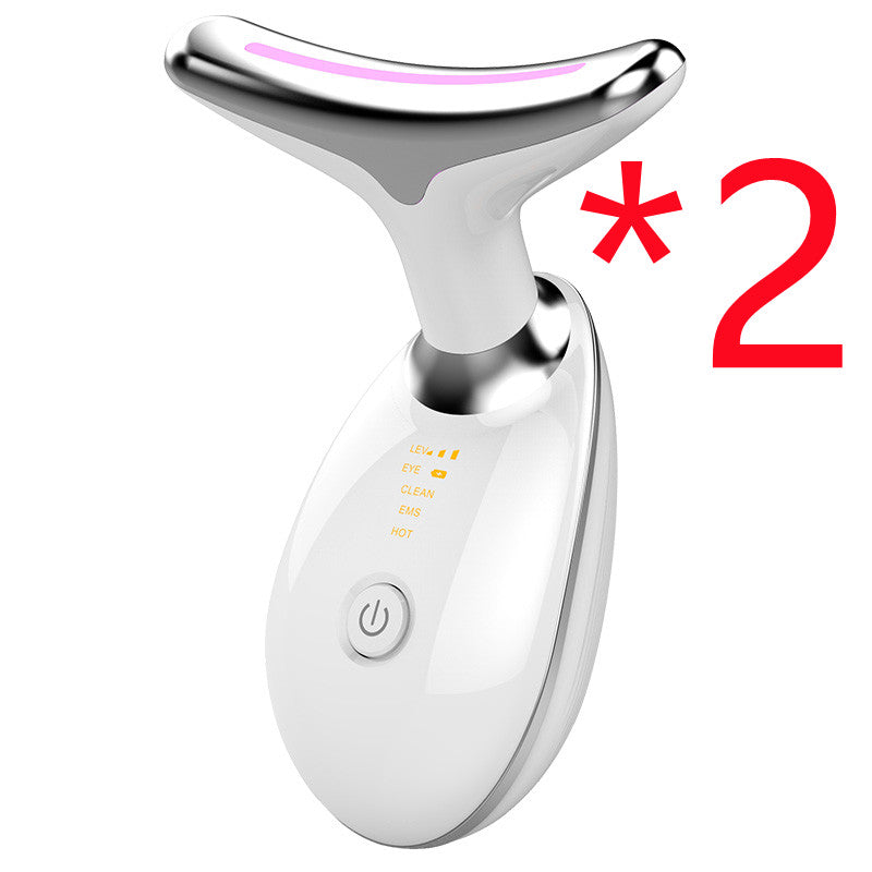 EMS Thermal Neck Lifting And Tighten Massager Electric Microcurrent Wrinkle Remover LED Photon Face Beauty Device For Woman white 2 pcs