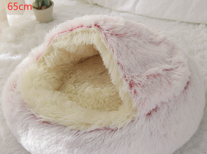 2 In 1 Dog And Cat Bed Pet Winter Bed Round Plush Warm Bed House Soft Long Plush Pets Bed pink