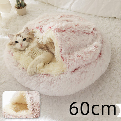 2 In 1 Dog And Cat Bed Pet Winter Bed Round Plush Warm Bed House Soft Long Plush Pets Bed pink