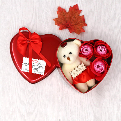 Soap Flower Gift Box Valentine's Day Gift Creative Gift Heart-shaped Bear Rose Iron Box