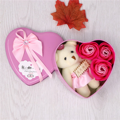 Soap Flower Gift Box Valentine's Day Gift Creative Gift Heart-shaped Bear Rose Iron Box