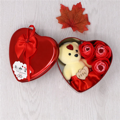 Soap Flower Gift Box Valentine's Day Gift Creative Gift Heart-shaped Bear Rose Iron Box