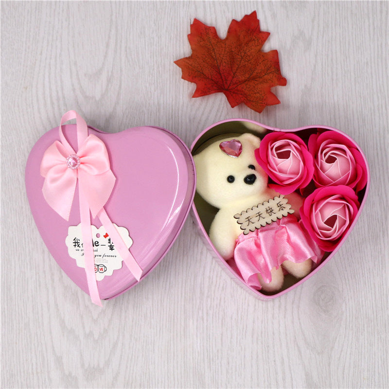 Soap Flower Gift Box Valentine's Day Gift Creative Gift Heart-shaped Bear Rose Iron Box