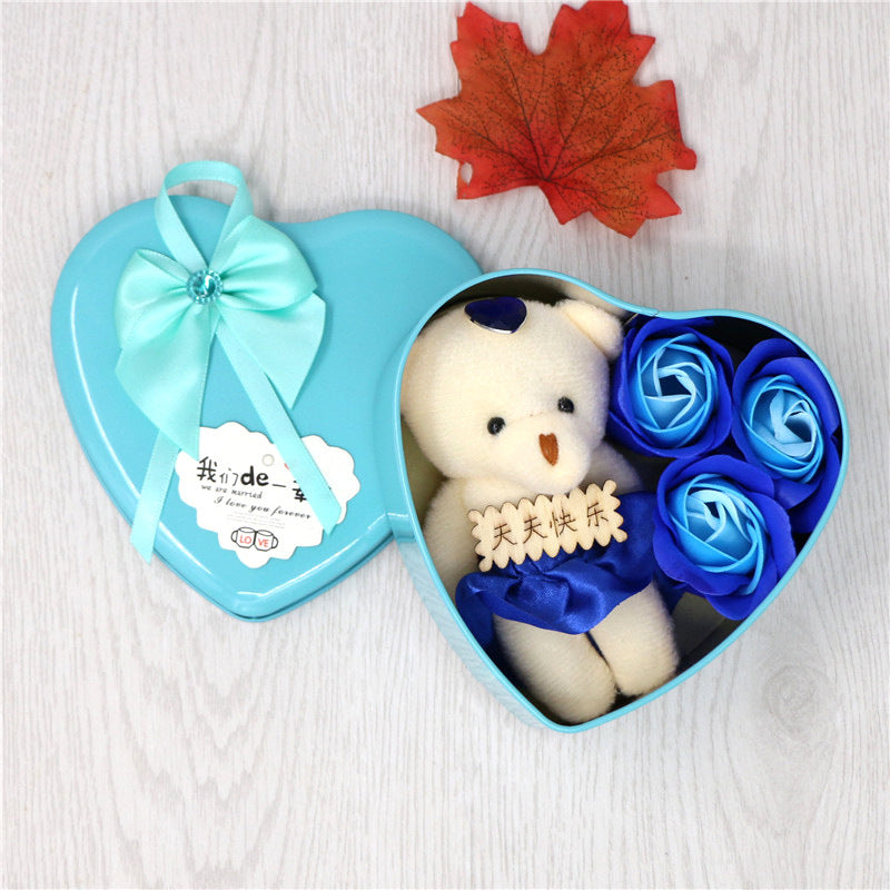 Soap Flower Gift Box Valentine's Day Gift Creative Gift Heart-shaped Bear Rose Iron Box