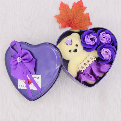 Soap Flower Gift Box Valentine's Day Gift Creative Gift Heart-shaped Bear Rose Iron Box