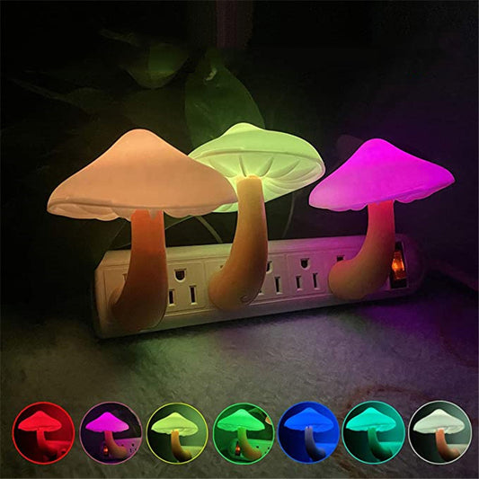 LED Night Light Mushroom Wall Socket Lamp Warm White Light-control Sensor Bedroom Light Home Decoration