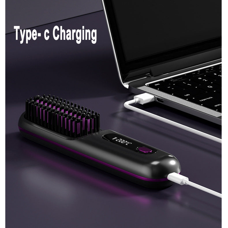 2 In 1 Straight Hair Comb Wireless Hair Straightener Brush Hair  Portable USB Charging 7