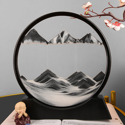 3D Landscape Quicksand Painting Round Glass Craft Hourglass Creative Gift Decorations Living Room Relax Desktop Home Office Work Decoration