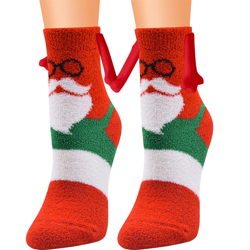 Christmas Supplies Magnetic Suction Hand In Hand Couple Socks Coral Fleece Tube Socks Warm Slipper Bed Socks Winter Soft Warm Slipper10