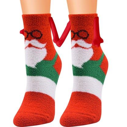 Christmas Supplies Magnetic Suction Hand In Hand Couple Socks Coral Fleece Tube Socks Warm Slipper Bed Socks Winter Soft Warm Slipper10