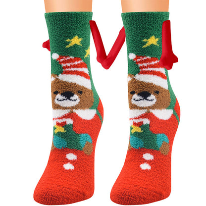Christmas Supplies Magnetic Suction Hand In Hand Couple Socks Coral Fleece Tube Socks Warm Slipper Bed Socks Winter Soft Warm Slipper18