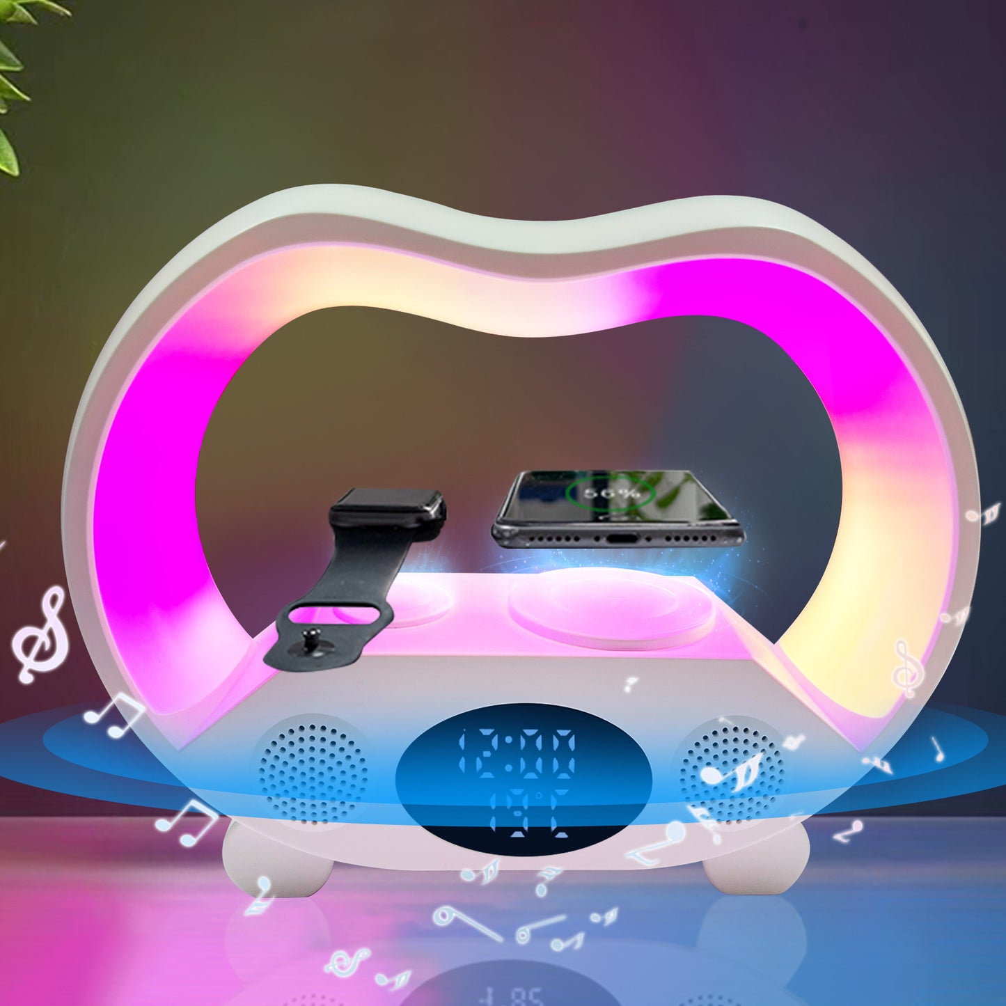 6 In 1 Smart Remote Control Bluetooth Ambience Intelligent LED Table Lamp Multi-function Wireless Charger Night Light Bluetooth Speaker 1