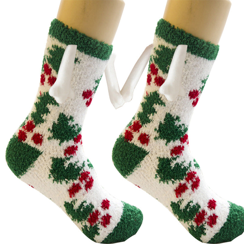 Christmas Supplies Magnetic Suction Hand In Hand Couple Socks Coral Fleece Tube Socks Warm Slipper Bed Socks Winter Soft Warm Slipper6
