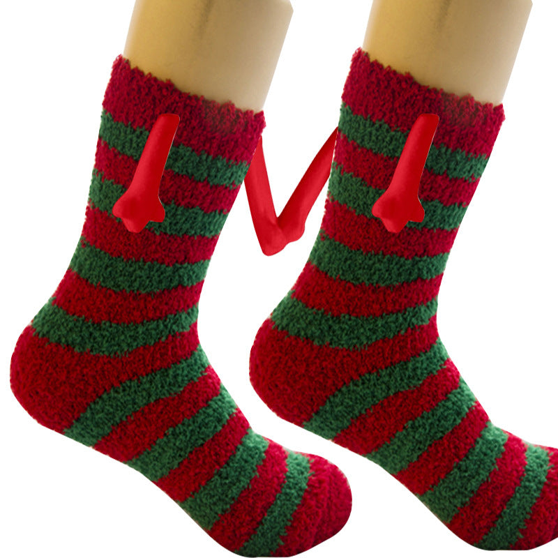 Christmas Supplies Magnetic Suction Hand In Hand Couple Socks Coral Fleece Tube Socks Warm Slipper Bed Socks Winter Soft Warm Slipper8