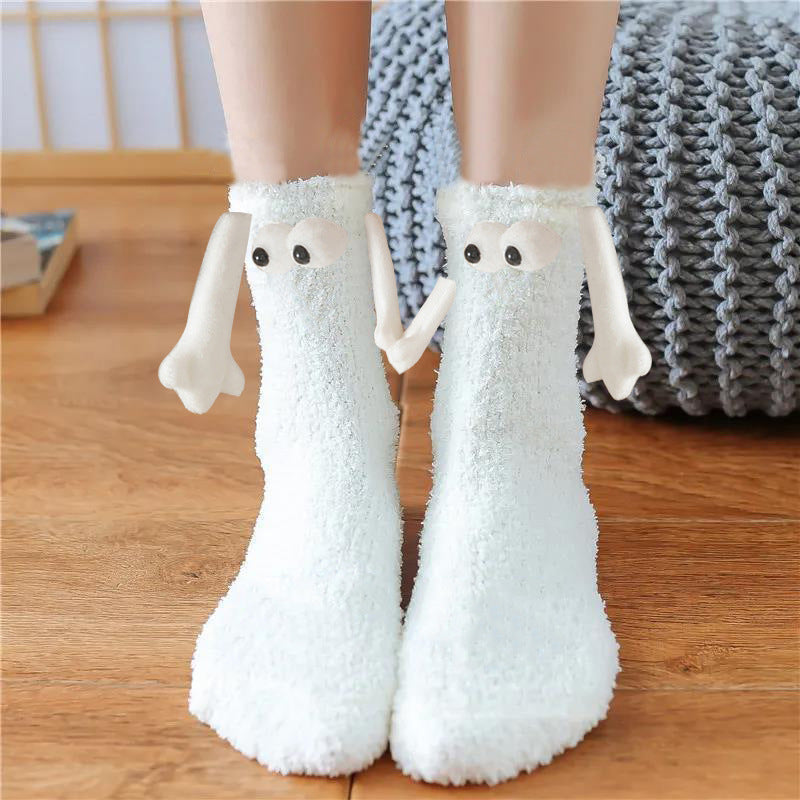 Christmas Supplies Magnetic Suction Hand In Hand Couple Socks Coral Fleece Tube Socks Warm Slipper Bed Socks Winter Soft Warm Slipper1