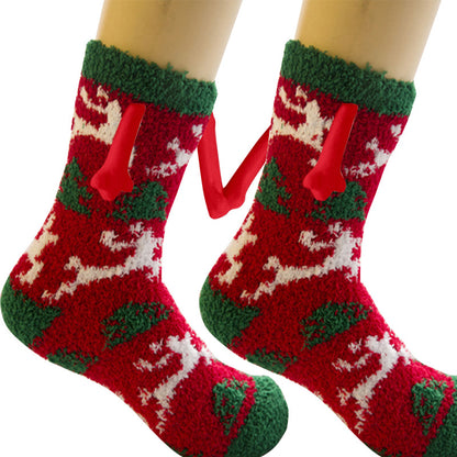 Christmas Supplies Magnetic Suction Hand In Hand Couple Socks Coral Fleece Tube Socks Warm Slipper Bed Socks Winter Soft Warm Slipper9
